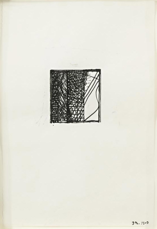 Brice Marden,&nbsp;Untitled, 1972-73.

Ink on paper, 11 5/8 x 7 3/8 inches.

Private Collection.
