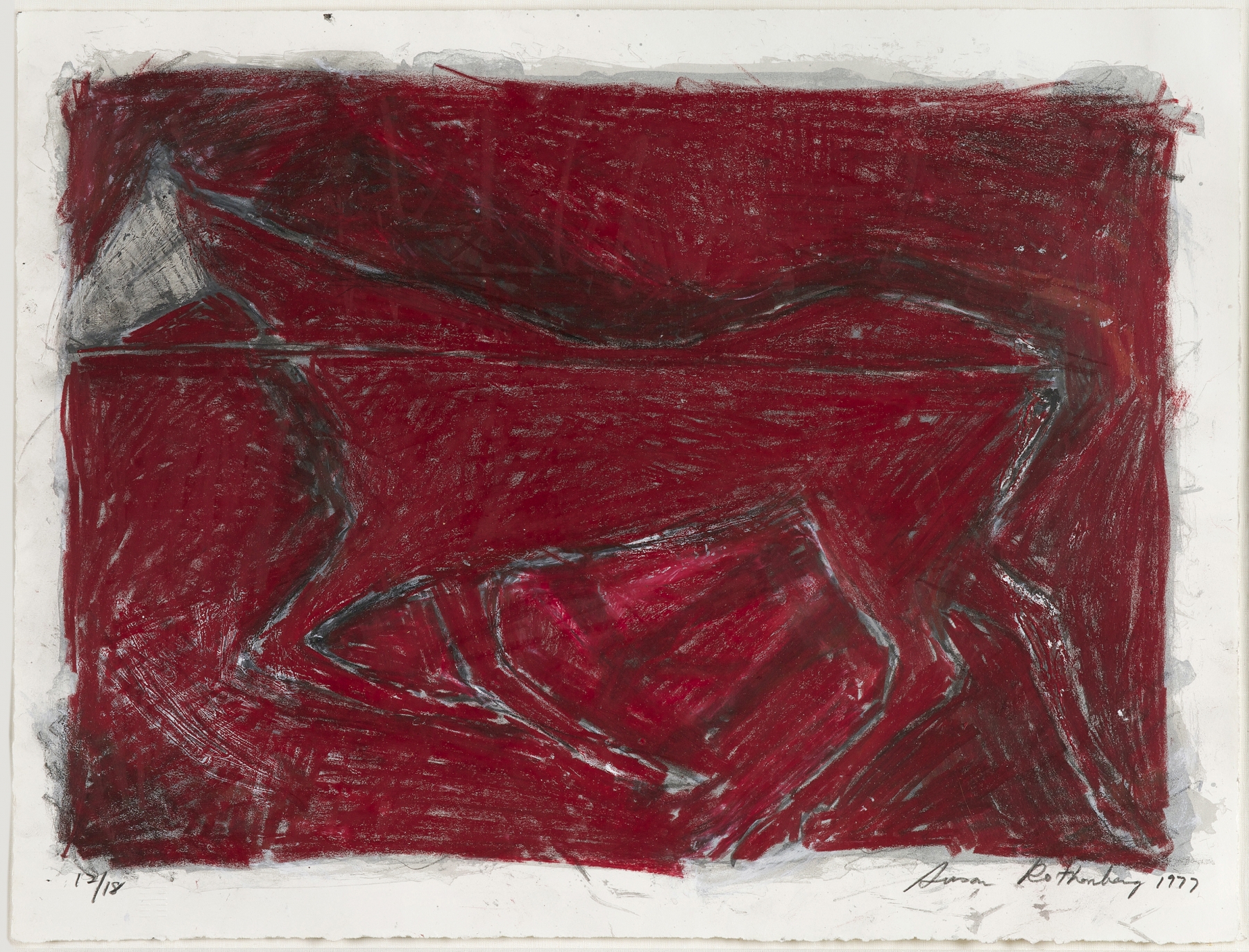 Rothenberg&nbsp;Untitled, 1977.&nbsp;Hand additions in mixed media over lithograph,&nbsp;12 x 15 inches
&nbsp;