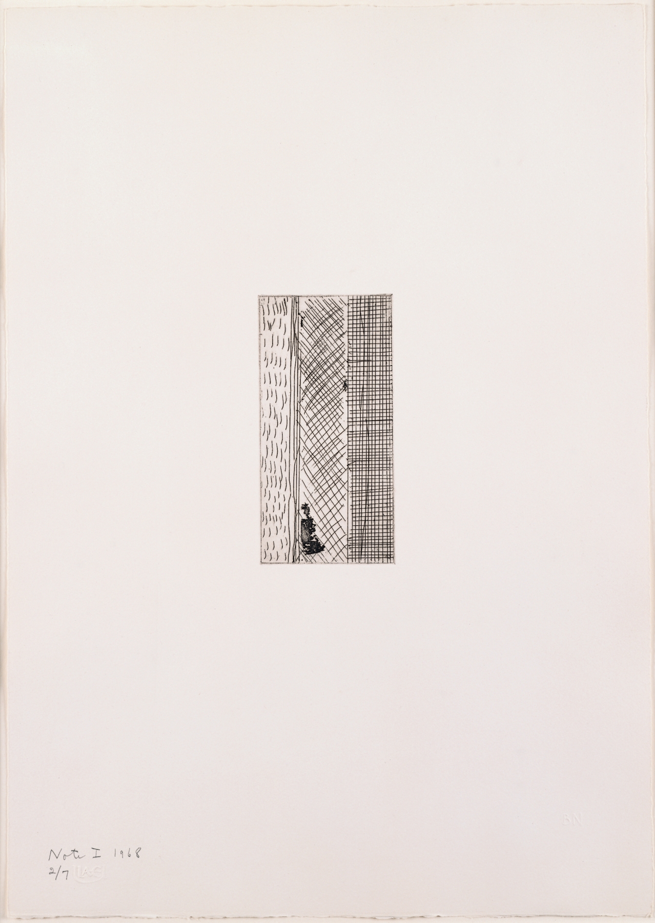 Barnett Newman,&nbsp;Note I, 1968. Etching, printed in black on Italia white wove paper, 5 15/16 x 2 15/16 inches, Plate; 19 7/8 x 14 inches, Sheet. Edition of 7. Private Collection.