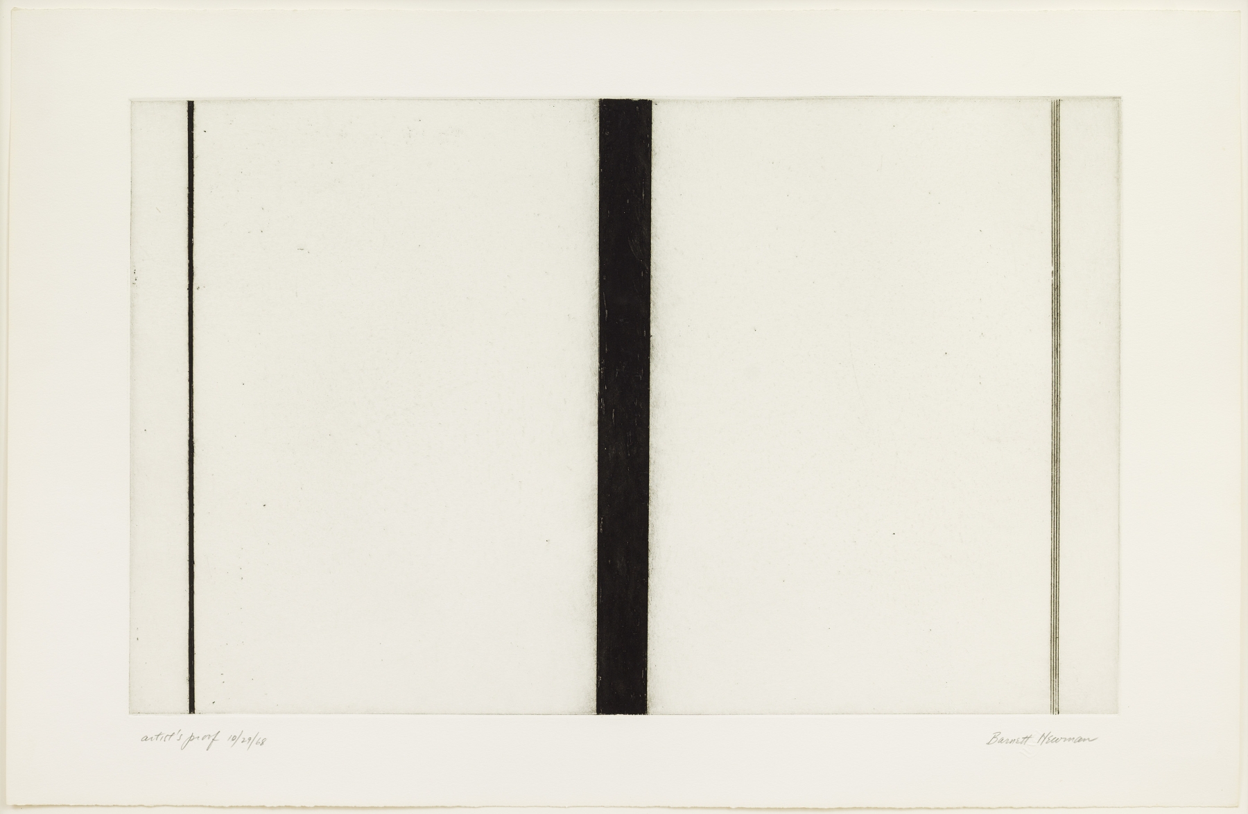 Barnett Newman,&nbsp;Untitled Etching #1, 1969. Etching and aquatint,

14 15/16 x 23 7/7 inches, plate; 19 3/16 x 29 3/4 inches, sheet.

Private Collection.