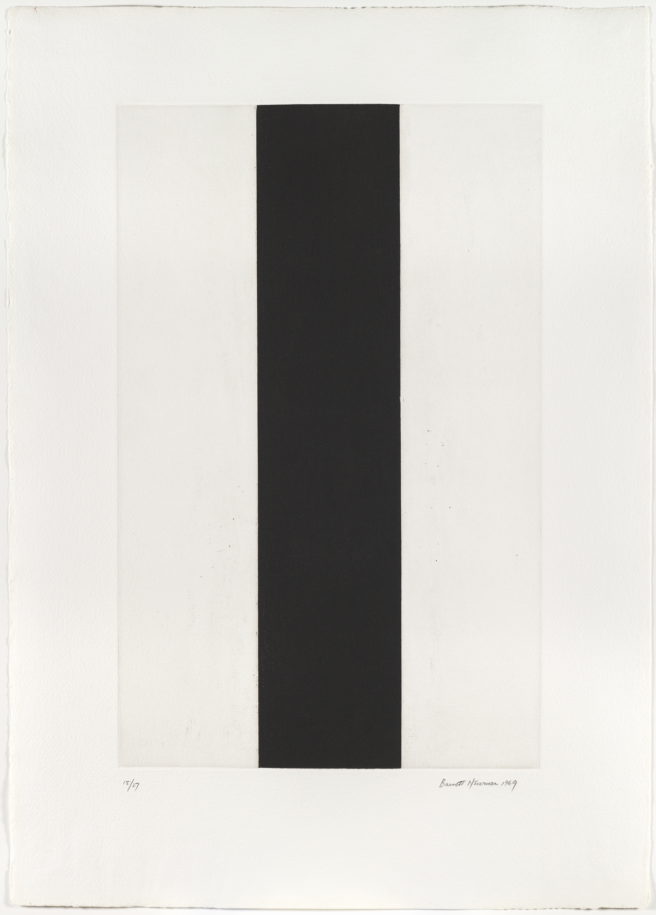 Barnett Newman,&nbsp;Untitled Etching #2, 1969.

Etching and aquatint,&nbsp;23 3/8 x 14 5/8 inches, Plate;&nbsp;

31 3/4 x 22 7/16 inches, Sheet.

Edition of 27. Private Collection.